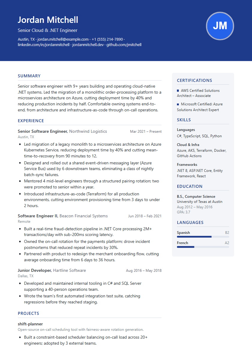 Banner Header resume template preview
