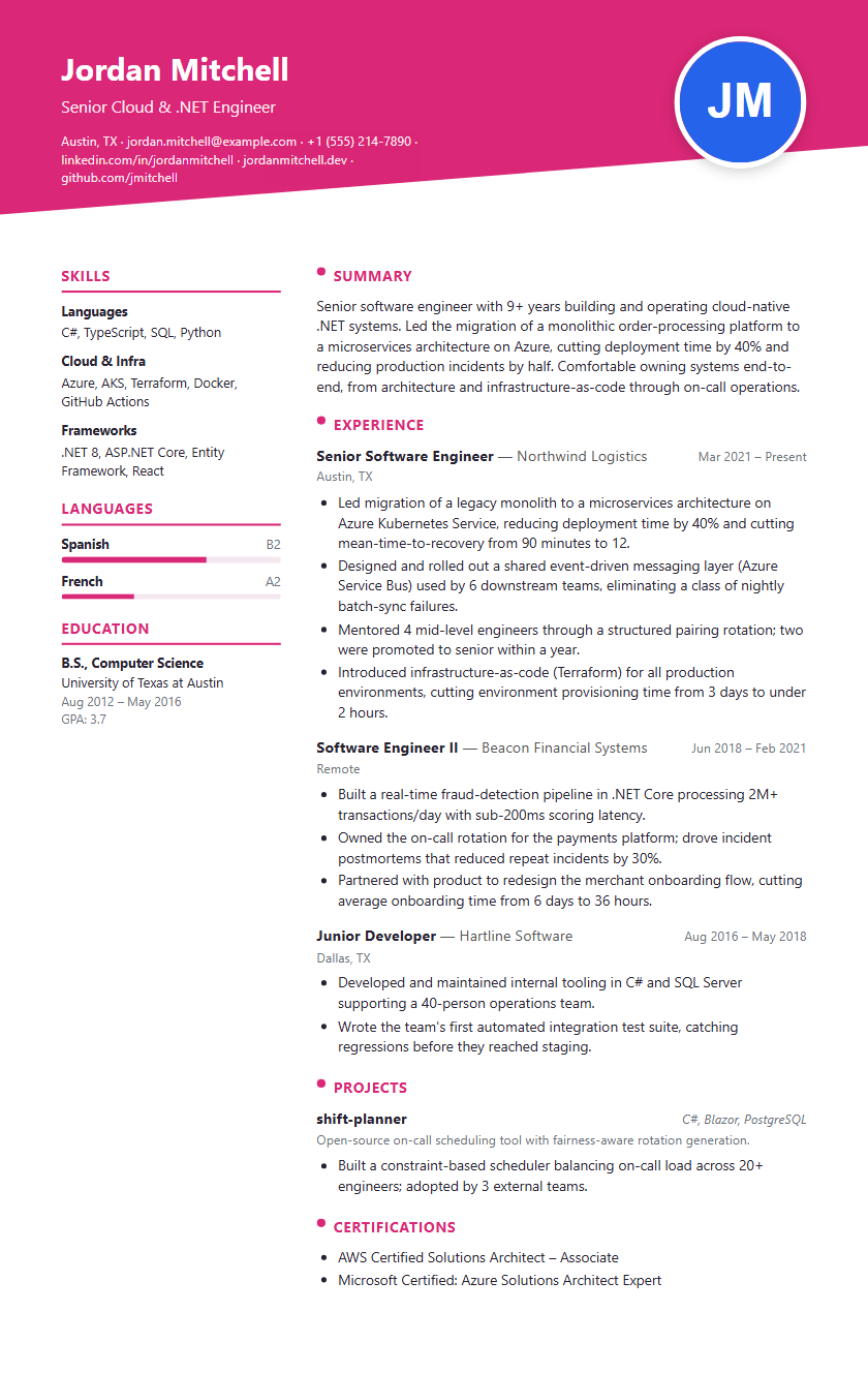 Creative Modern resume template preview