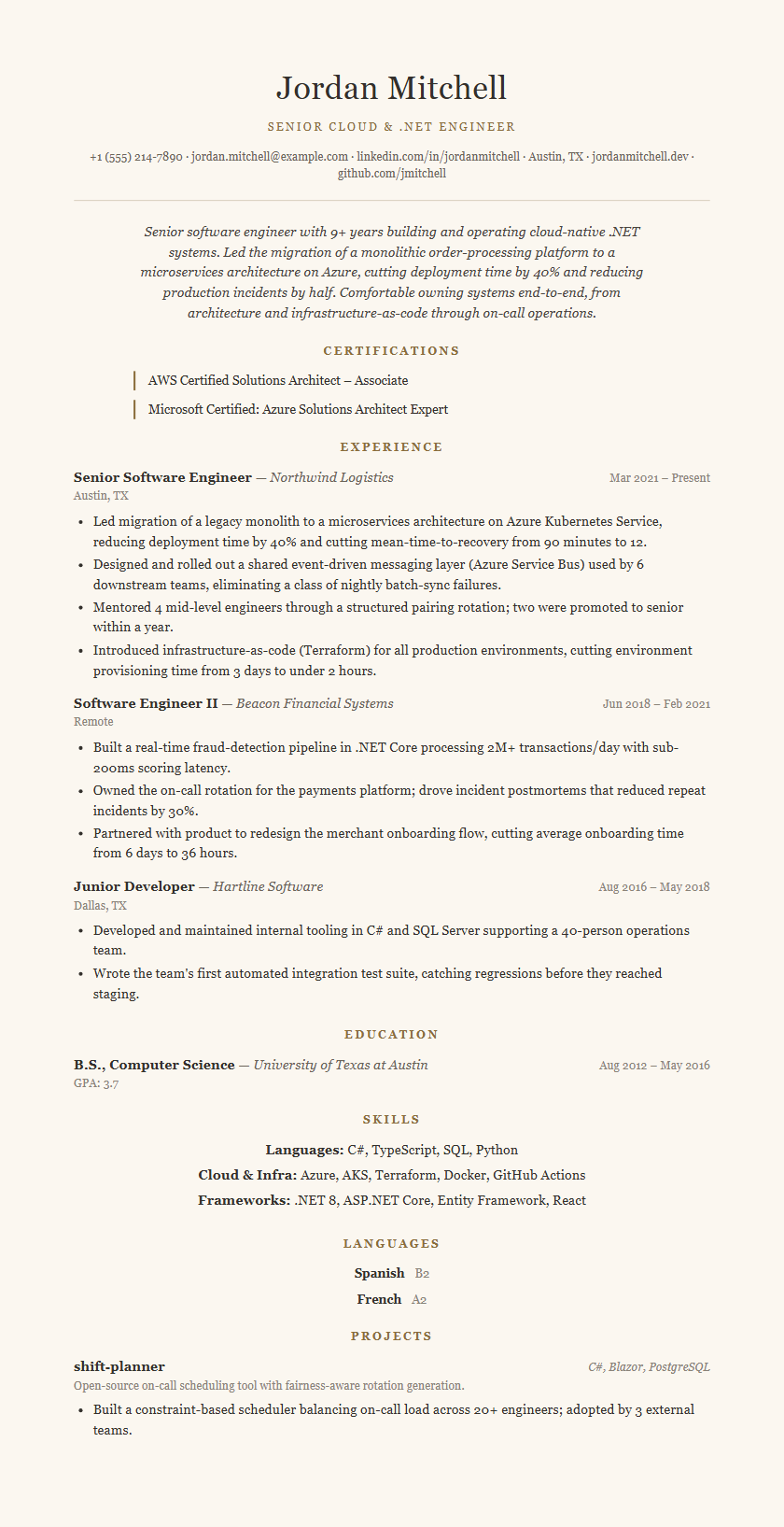 Elegant Editorial resume template preview