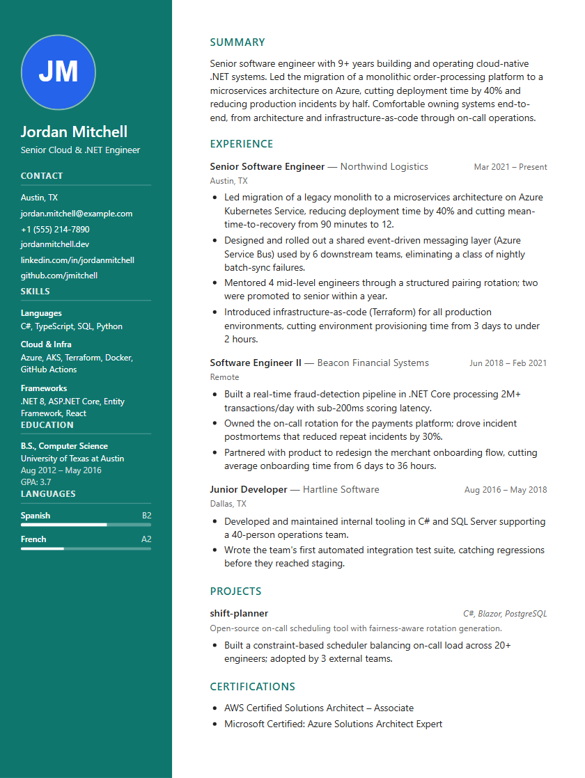 Modern Sidebar resume template preview